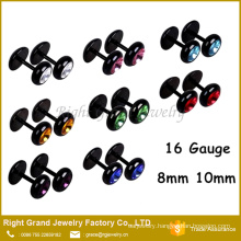 Stainless Steel Press Fit Crystal Fake Plug Earring Piercing Studs